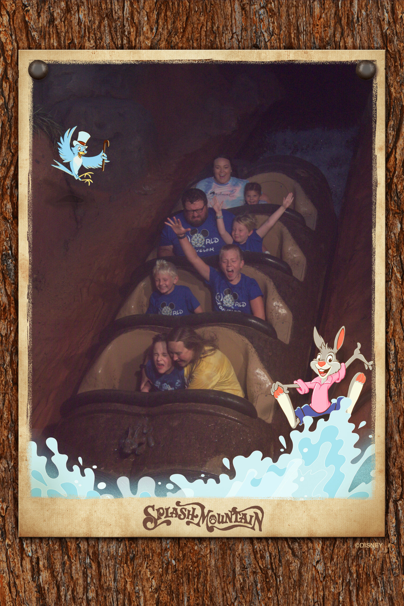 family riding splash mountain